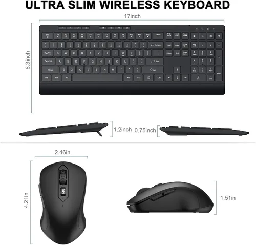 Vista 8 de Combo de teclado y mouse inalámbricos, teclado de computadora silencioso de tamaño completo y ratones inalámbricos con 3 DPI ajustables, 2.4G sin