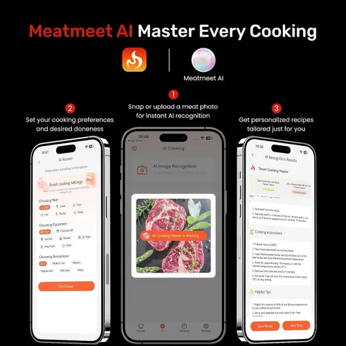 Vista 5 de Termómetro digital inalámbrico para carne con monitoreo remoto de aplicaciones ±0.9℉ Accuracy Bluetooth Meat Thermometer, Wi-Fi Unlimited Range