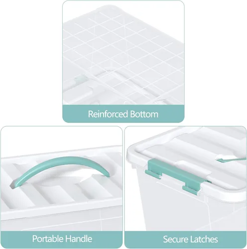 Vista 3 de Sandmovie Caja de plástico de 14 cuartos de galón con tapa, contenedor de almacenamiento transparente con asa, 6 paquetes
