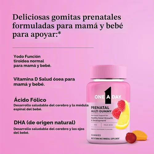 Vista 3 de One A Day Vitaminas prenatales para mujeres, gomitas - Vitaminas para el embarazo para mujeres con ácido fólico, DHA, yodo, gomitas prenatales, sin