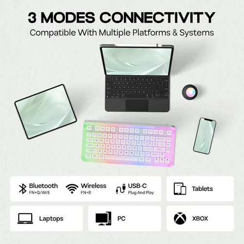 Vista 5 de KiiBoom Jade75 - Teclado mecánico de moldeo de resina al 75%, BT5.0USB-C2.4GHz, teclado inalámbrico para juegos, QMK y VIA programable