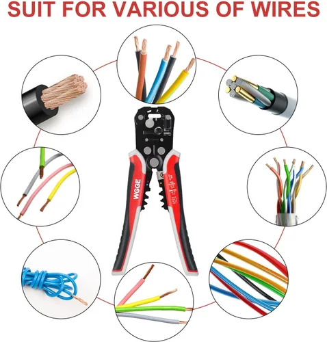 Vista 5 de WGGE WG-014 pelacables autoajustable con aislamiento, para pelar cables desde AWG 10-24, strippers automáticos con cortadores y buclera de 8
