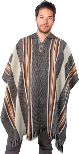 Vista 2 de Gamboa Alpaca Wool Poncho Men Panchos Mexican with Hood Adult Cowboy and Western Hippie Poncho para Hombre