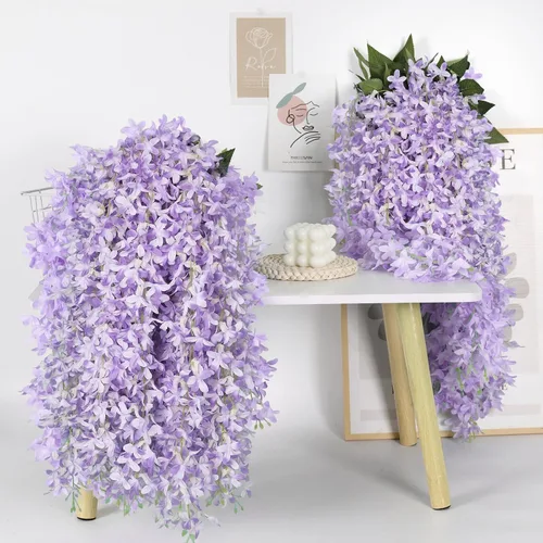Vista 2 de RECUTMS Guirnalda de flores artificiales de seda lila, moradas, 8 unidades Morado