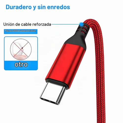 Vista 2 de AkoaDa Cable USB tipo C, paquete de 3 cables de carga rápida USB A a USB-C 3.1A de 10 pies para iPhone 17/16/16 Pro/16 Pro Max/15 Galaxy S25 FE S25