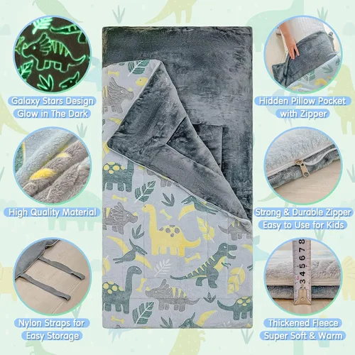 Vista 2 de Sacos de dormir para niños y niñas, saco de dormir espacial con estrellas que brillan en la oscuridad, tapete para siesta súper suave para fiestas