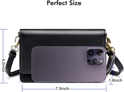 Vista 6 de nuoku - Bolso bandolera pequeño para mujer con ranuras para tarjetas RFID, 2 correas