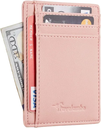 Vista 2 de Travelambo Bolsillo frontal Minimalista Cuero Slim Cartera RFID Bloqueo