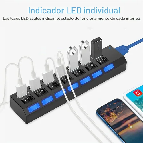 Vista 12 de vienon Hub 3.0, extensor USB de 7 puertos con interruptores LED individuales de encendido/apagado, concentrador USB3.0 para laptop, PC, MacBook, Mac
