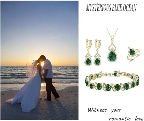 Vista 3 de LMXXVJ Juego de joyas para mujer collar chapado en platino anillo abierto aretes pulsera para cumpleaños aniversario día de la madre regalos