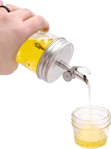 Vista 3 de Mason Jar Lifestyle - Tapas para verter aceite de acero inoxidable para vinagre, aderezos y jarabes (paquete de 2, boca regular)