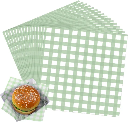 Vista 35 de Honeydak 200 hojas de papel de cera verde para alimentos, 7 pulgadas, surtido de cestas de pergamino verdes para sándwich, hamburguesas, a prueba