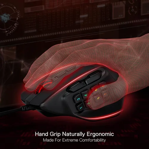Vista 5 de Redragon M811 Aatrox - Ratón para juegos MMO, 15 botones programables con cable RGB con agarre natural ergonómico, 10 teclas macro laterales
