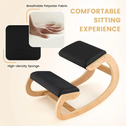 Vista 6 de GIANTEX Silla ergonómica de rodillas, silla de postura para escritorio con cojín, marco de madera maciza, carga máxima de 330 libras, cómoda silla