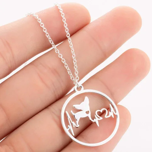 Vista 3 de Eiffy Dibujos animados Chihuahua ECG Heartbeat Cachorro Perro Pendientes Colgante Collar Animal Mascota Hipoalergénico Joyería para Mujer