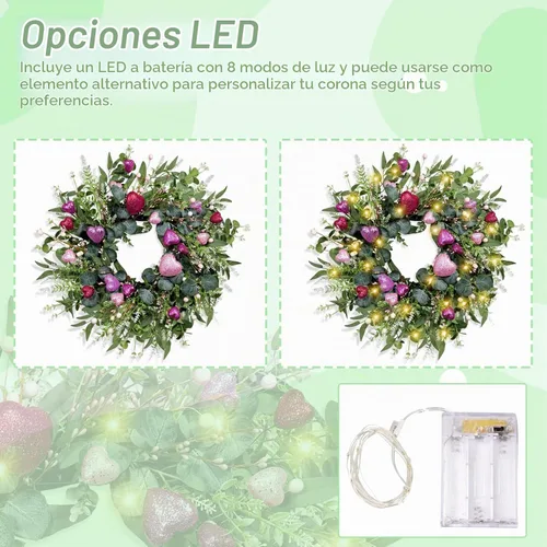 Vista 6 de Coronas de eucalipto grandes de 25 pulgadas para puerta delantera, hojas de eucalipto verdes artificiales, vegetación, corona para interiores