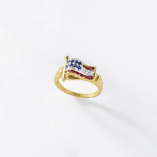 Vista 5 de Ross-Simons 0.20 ct. t.w. Ruby and .16 ct. t.w. Sapphire American Flag Ring With Diamond Accents in 18kt Gold Over Sterling
