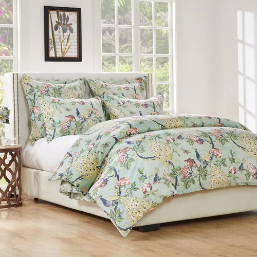 Vista 2 de Greenland Home Pavona - Juego de funda de edredón victoriana 100% algodón, 2 piezas, tamaño individual, jade