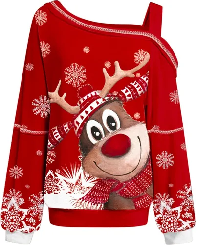 Vista 5 de Gosuguu Blusa de Navidad para mujer, con estampado de hombros descubiertos