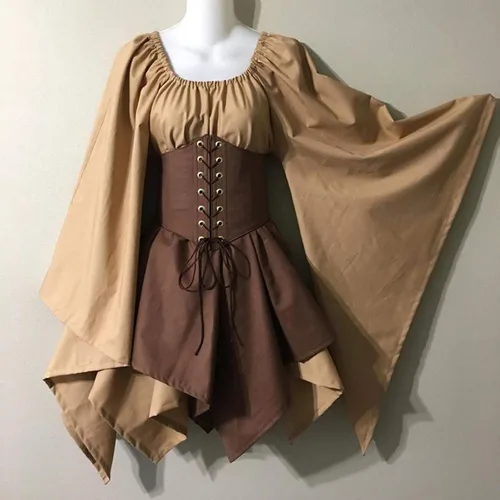 Vista 2 de Vestido tradicional irlandés para mujer disfraz corto medieval vestido grande con corsé para Halloween vestido victoriano