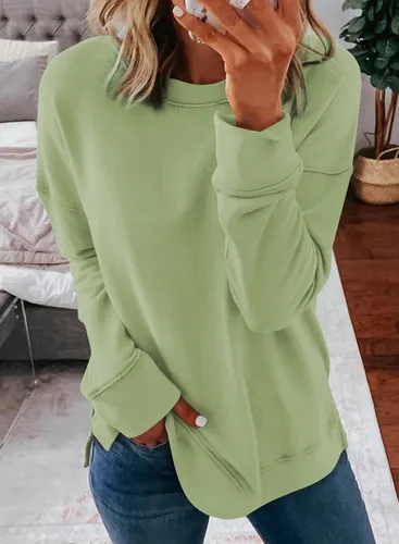 Vista 2 de Dokotoo Sudadera casual con cuello redondo para mujer, holgada, suave, de manga larga, tops tipo pullover