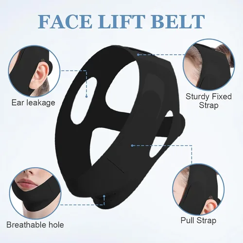 Vista 5 de Cinturón de elevación facial reutilizable, máscara de elevación de línea en V con correa para la barbilla para dormir, ejercitador de mandíbula