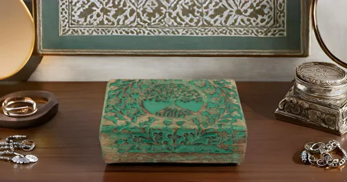 Vista 5 de Gran regalo de cumpleaños y inauguración de la casa, joyero de madera decorativo hecho a mano con talla del árbol de la vida, organizador, recuerdo