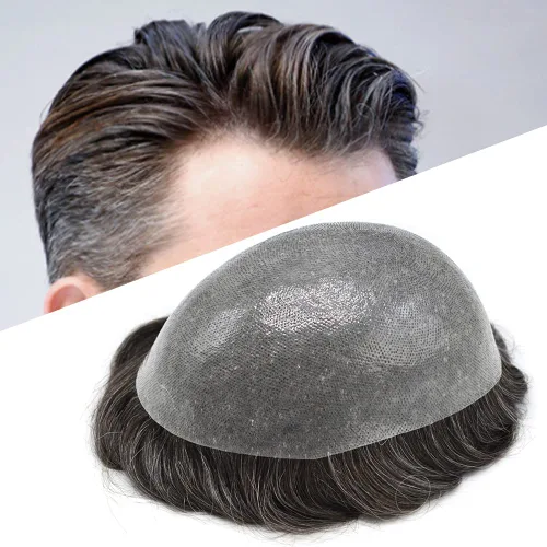 Vista 75 de PU Toupee para hombres pieza de pelo real sistema de reemplazo de cabello humano para hombres Toupee pieza de pelo para hombres piel polivinílica