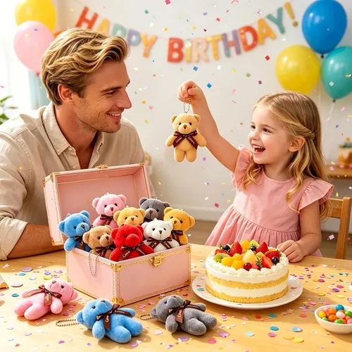 Vista 6 de AMENON Paquete de 28 mini juguetes de oso de peluche, regalos para niños, aula, escuela, mini animales de peluche, adornos colgables, adornos