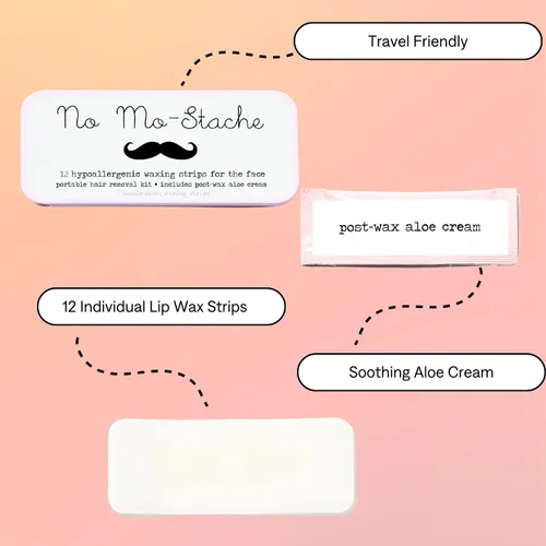 Vista 3 de No Mo-Stache Tiras de cera para depilación, 12 unidades, hipoalergénicas para todo tipo de piel, depilación facial para mujeres, tiras de cera aptas