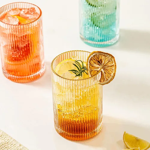 Vista 7 de INSETLAN Juego de 4 vasos de cristal acanalados de 17 onzas, vasos de cristal juego de cristalería vintage grande, vasos de cóctel estilo origami