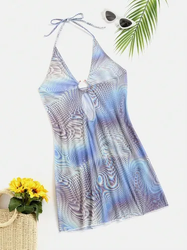 Vista 5 de SHENHE Vestido de playa con cuello halter y espalda descubierta para mujer