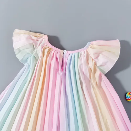Vista 6 de MILKI RABBIT Vestido plisado con mangas volteadas y colores colores pastel arcoíris