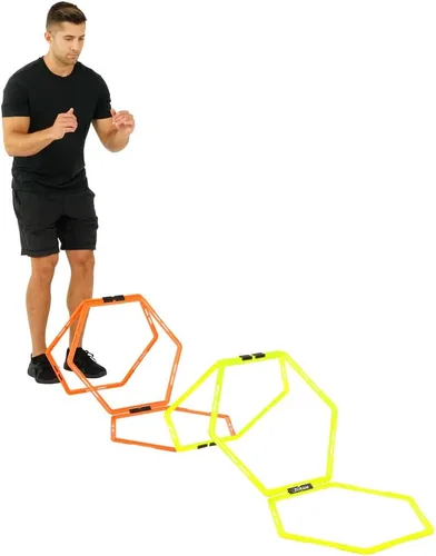 Vista 4 de Anillos hexagonales de agilidad para entrenamiento de velocidad y agilidad, entrenamiento de pies, escalera con bolsa de transporte (12 anillos)
