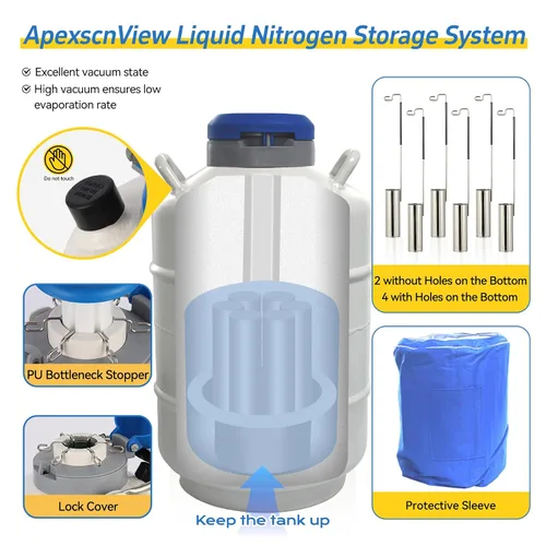 Vista 4 de Tanque de nitrógeno líquido de 30 L, contenedor criogénico de aleación de aluminio, nitrógeno líquido (LN2) Dewar, tanque de semen, nitrógeno