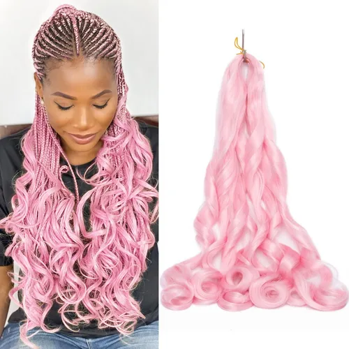 Vista 8 de Paquete de 8 paquetes de cabello trenzado francés, 18 pulgadas, cabello de ganchillo en espiral ondulado suelto para mujeres negras, preestirado