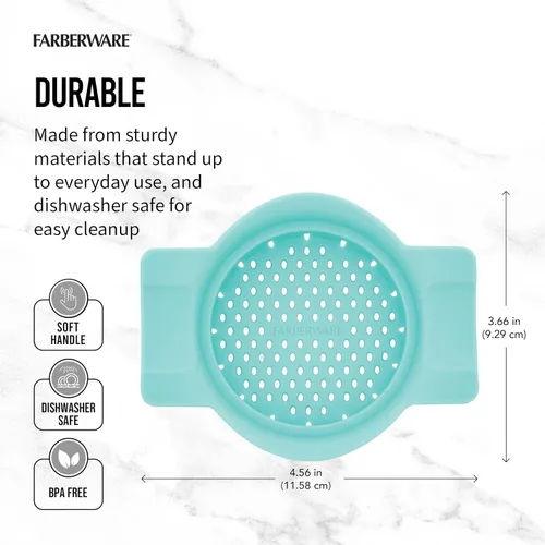 Vista 2 de Farberware Colador y colador de latas clásico, Aqua Sky, colador de tapa a presión para atún, verduras enlatadas, pasta, frutas, se adapta a latas