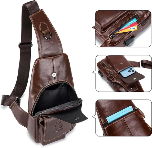 Vista 188 de LUKZIJAES Bolso bandolera de cuero genuino para hombre