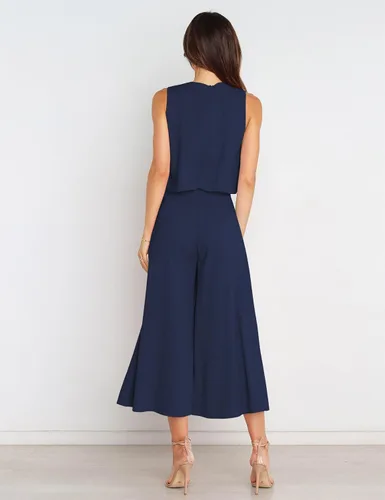 Vista 7 de Fengbay Conjunto de 2 piezas para mujer, con cuello redondo, pantalones de pierna ancha, con vuelo, con bolsillos