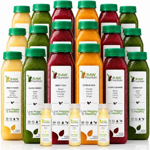 Vista 13 de Limpieza de jugo de 1 día de Raw Fountain, Limpieza de desintoxicación cruda 100% natural, Jugo para reiniciar el cuerpo, Jugo prensado en frío