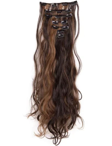 Vista 2 de Extensiones de cabello ondulado, doble trama, 7 piezas con 16 clips, largo de 24 pulgadas
