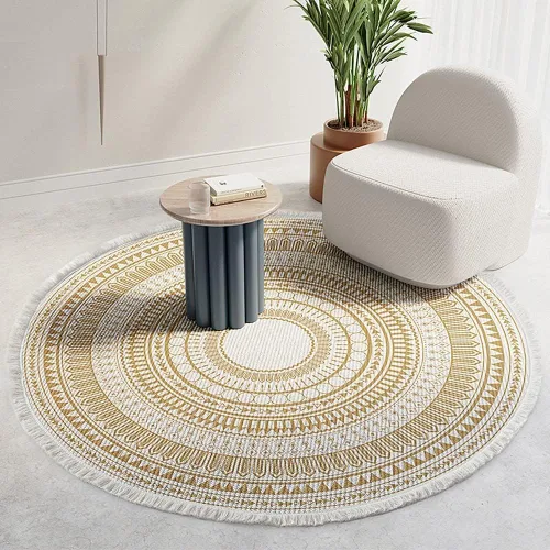 Vista 8 de LIULA Alfombra redonda de algodón tejida con borlas, alfombra lavable para sala de estar, dormitorio, cocina, baño, 3 pies, estilo bohemio