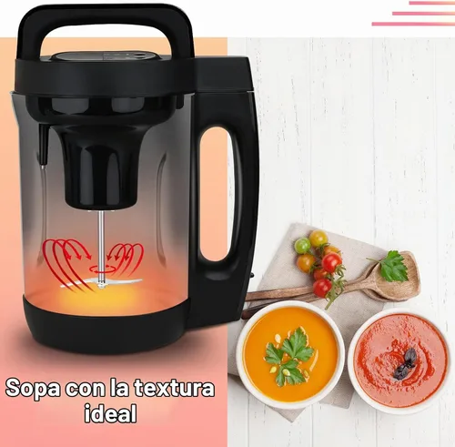 Vista 3 de Máquina para hacer sopa de 2 L, hace 4-6 porciones, máquina para hacer sopa con 6 programas preestablecidos, máquina eléctrica de sopa con Negro