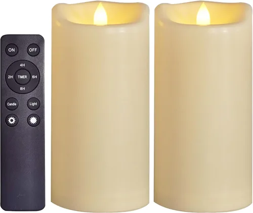 Vista 17 de CANDLE CHOICE Velas impermeables sin llama para exteriores, funcionan con pilas, con temporizador, gran resina plástica brillante, parpadeante