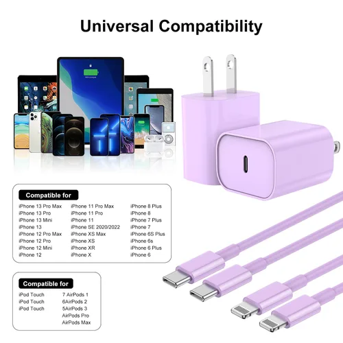 Vista 5 de Fashia Cargador rápido para iPhone, cable Lightning de carga rápida de 10 pies, para iPhone 14, 13, 12 Pro Max, carga rápida con bloque de cargador