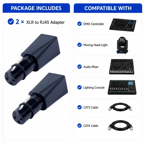 Vista 6 de Conector DMX a RJ45 Ethernet RJ45 a 3 pines 5 pines XLR DMX hembra Macho (3PIN_Female_2Pcs)