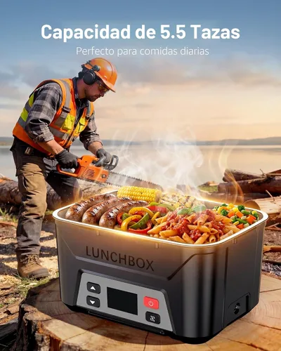 Vista 5 de EAST OAK Caja de almuerzo eléctrica inalámbrica para adultos, caja de almuerzo autocalentable recargable de 5.5 tazas - Calentamiento automático