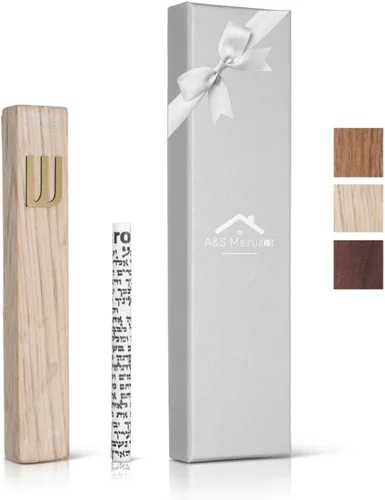 Vista 11 de Funda de madera para mezuzá con pergamino para puerta, diseño moderno/tradicional, fácil de despegar y pegar, funda de mezuzá para el hogar Roble +