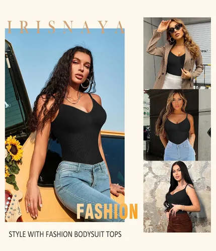 Vista 5 de Irisnaya Body adelgazante para mujer, moldeador de abdomen, tirantes delgados, camisola, leotardos, bodycon