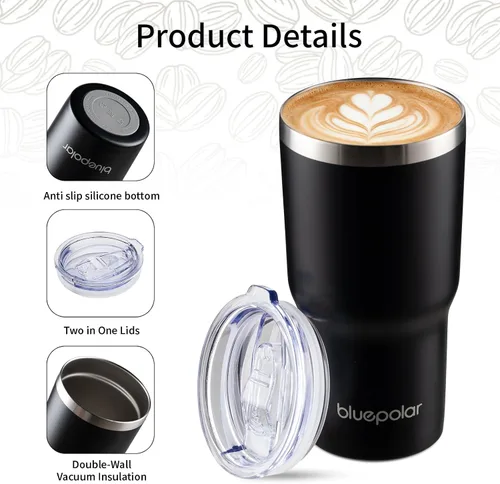 Vista 6 de Taza de café térmica de 20 onzas, taza aislada, taza portátil para llevar con tapa y pajita, vaso de viaje de agua de acero inoxidable para bebidas